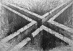 Zeichnung schwarz, weiss Mauer